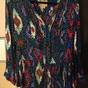 Anthropologie Geometric Drawstring Dress Shirt